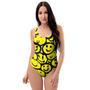 Graffiti Happy Emoji Print One Piece Swimsuite