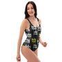 Graffiti Hiphop White And Yellow Crown Print One Piece Swimsuite