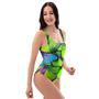 Green And Blue Butterfly Print One Piece Swimsuite