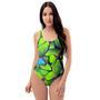 Green And Blue Butterfly Print One Piece Swimsuite