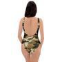 Green And Brown Camouflage Print One Piece Swimsuite