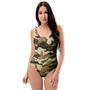 Green And Brown Camouflage Print One Piece Swimsuite