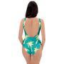 Green Palm Tree Hawaiin Print One Piece Swimsuite