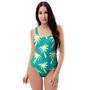 Green Palm Tree Hawaiin Print One Piece Swimsuite