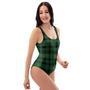 Green Plaid Tartan Sottish One Piece Swimsuite