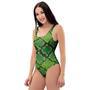 Green Snakeskin Print One Piece Swimsuite