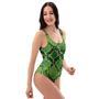 Green Snakeskin Print One Piece Swimsuite