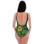 Green Zigzag Sunflower One Piece Swimsuite