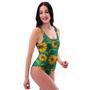 Green Zigzag Sunflower One Piece Swimsuite