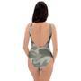 Grey And Green Camouflage Print One Piece Swimsuite