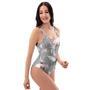 Grey Vintage Floral Print One Piece Swimsuite