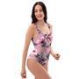 Hand Drawn Hibiscus Print One Piece Swimsuite