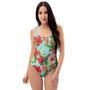 Hawaiian Bird Floral Print One Piece Swimsuite