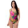 Hibiscus Flower Hawaiian Yellow Print One Piece Swimsuite