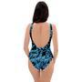 Hiphop Graffiti Blue Text Print One Piece Swimsuite