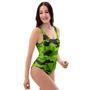 Lime Green Camo Print One Piece Swimsuite