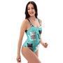 Love Turquoise Cat Print One Piece Swimsuite