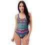 Multicolor Native Aztec Trippy Striped One Piece Swimsuite