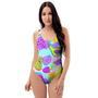 Neon Mix Fruit Pineapple Hawaiian Print One Piece Swimsuite