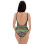 Neon Multicolor Ethic Aztec Aztec Grunge Geometric Print One Piece Swimsuite