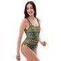 Neon Multicolor Ethic Aztec Aztec Grunge Geometric Print One Piece Swimsuite