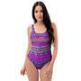 Neon Multicolor Ethic Aztec Doodle Print One Piece Swimsuite