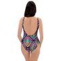 Neon Multicolor Ethic Aztec Grunge Print One Piece Swimsuite