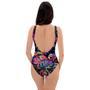 Neon Multicolor Palm Leaf Print One Piece Swimsuite