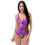 Neon Palm Leaf Edm Print One Piece Swimsuite