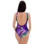 Neon Purple Tropical Palm Tree Butterfly Print One Piece Swimsuite