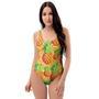 Neon Yellow Pineapple Hawaiian Print One Piece Swimsuite