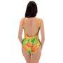 Neon Yellow Pineapple Hawaiian Print One Piece Swimsuite