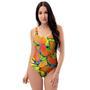 Orange And Blue Butterfly Print One Piece Swimsuite