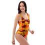 Orange Camo Print One Piece Swimsuite