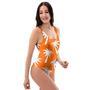 Orange Hawaiian Palm Tree Print One Piece Swimsuite