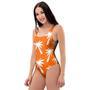 Orange Hawaiian Palm Tree Print One Piece Swimsuite