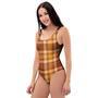 Orange Plaid Tartan Print One Piece Swimsuite