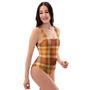 Orange Plaid Tartan Print One Piece Swimsuite