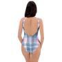 Pastel Blue And Pink Plaid Tartan One Piece Swimsuite