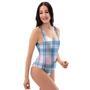 Pastel Blue And Pink Plaid Tartan One Piece Swimsuite