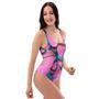 Pink And Blue Butterfly Print One Piece Swimsuite