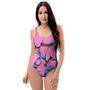 Pink And Blue Butterfly Print One Piece Swimsuite