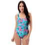 Pink And Blue Rose Floral One Piece Swimsuite