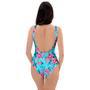 Pink And Blue Rose Floral One Piece Swimsuite