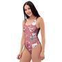 Pink Cat Face Print One Piece Swimsuite