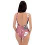 Pink Cat Face Print One Piece Swimsuite