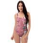 Pink Cat Face Print One Piece Swimsuite