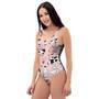 Pink Cow And Milk Print One Piece Swimsuite