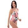 Pink Cow Pattern Print One Piece Swimsuite