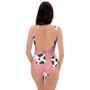 Pink Cow Pattern Print One Piece Swimsuite